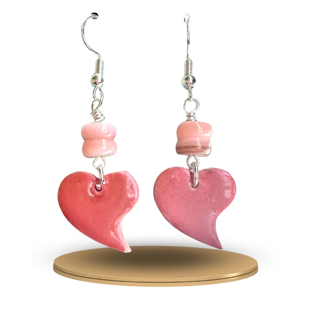 Handmade Pink Heart Earrings